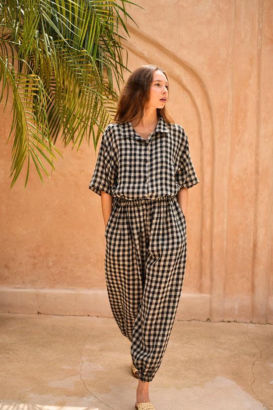 pink haley Vanessa Linen Gingham Balloon Pants in Black