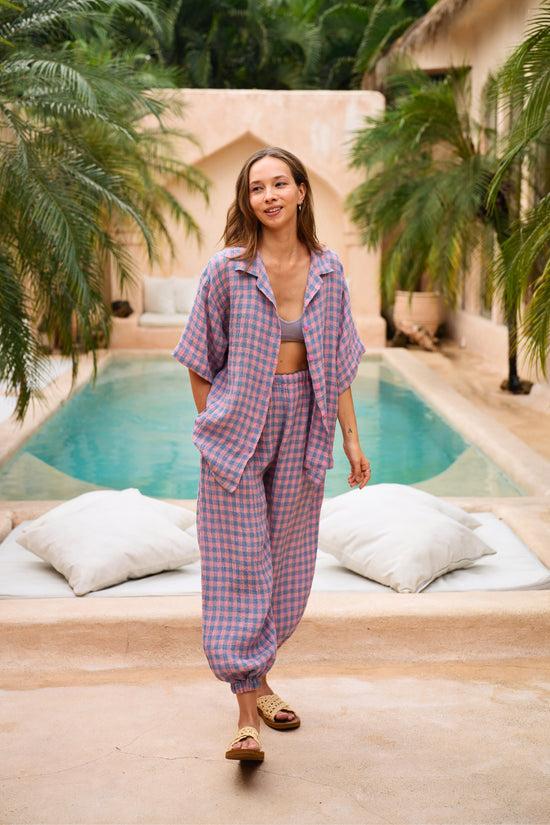 Pink Haley Vanessa Linen Gingham Balloon Pants In Lavender