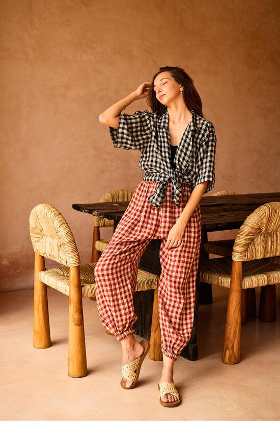 Pink Haley Vanessa Linen Gingham Balloon Pants In Red