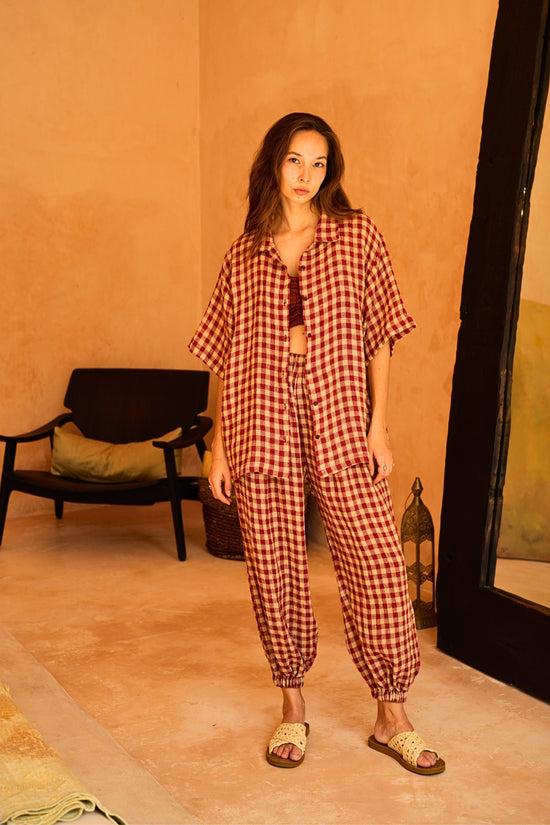 Pink Haley Vanessa Linen Gingham Balloon Pants In Red