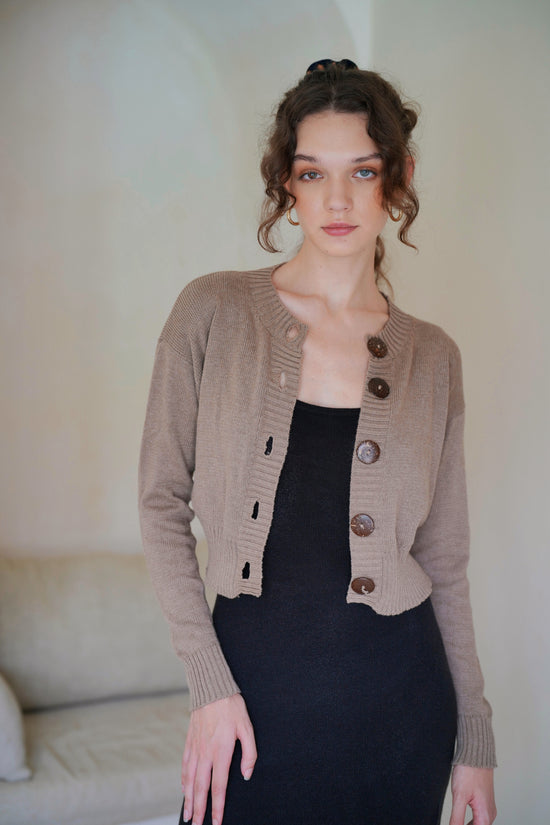 Pink Haley Victoria Coconut Button Cardigan In Khaki