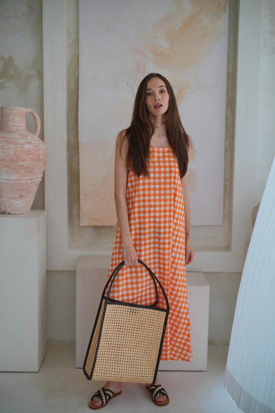 Pink Haley Viviana Oversized Cane And Leather Tote In Dark Brown