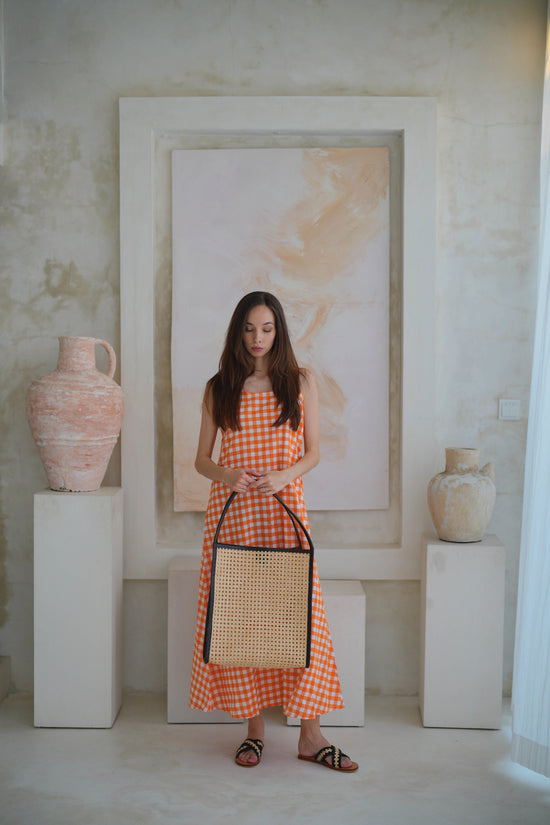 Pink Haley Viviana Oversized Cane And Leather Tote In Dark Brown