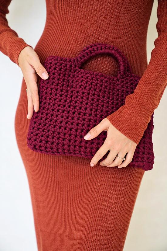 pink haley Wendy Top Handle Knit Clutch in Burgundy
