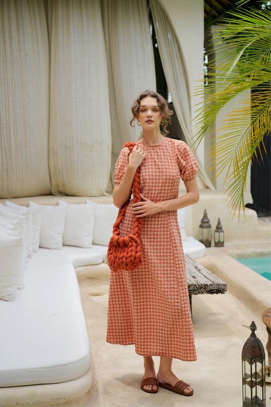 Pink Haley Zoey Cable Knit Shoulder Bag In Terracotta