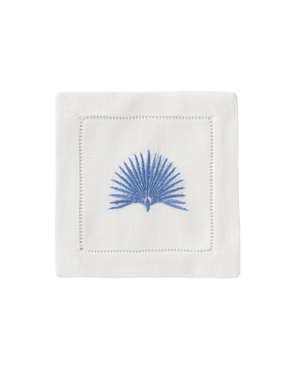 Pink House Mustique Embroidered Linen 4 Cocktail Napkins FAN PALM