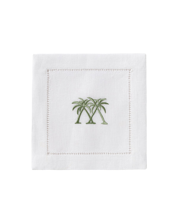 Pink House Mustique Embroidered Linen 4 Cocktail Napkins PALMS
