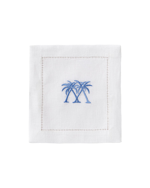 Pink House Mustique Embroidered Linen 4 Cocktail Napkins PALMS