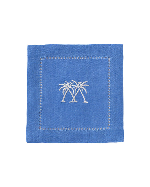 Pink House Mustique Embroidered Linen 4 Cocktail Napkins PALMS