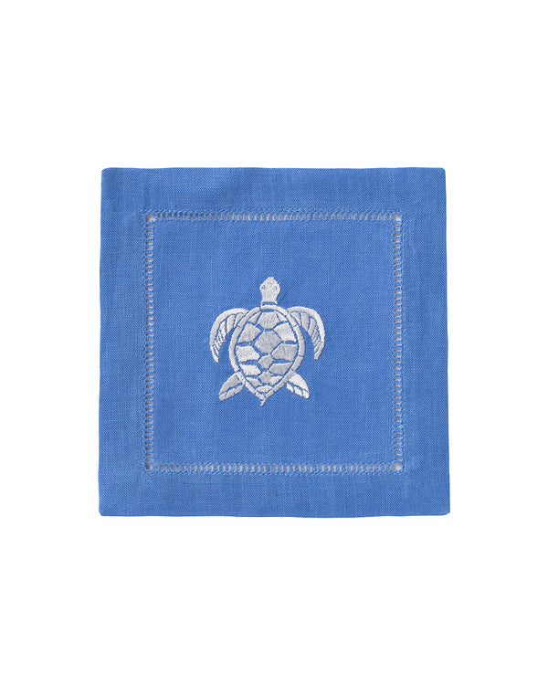 pink house mustique Embroidered Linen 4 Cocktail Napkins TURTLE