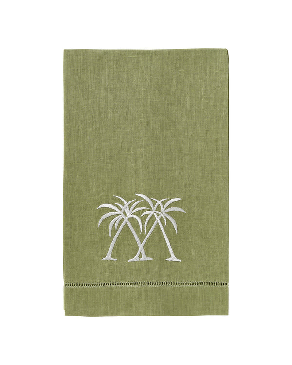 Pink House Mustique Embroidered Linen 4 Hand Towels PALMS