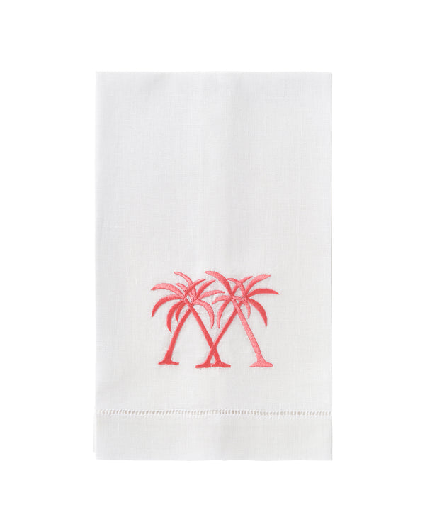 Pink House Mustique Embroidered Linen 4 Hand Towels PALMS