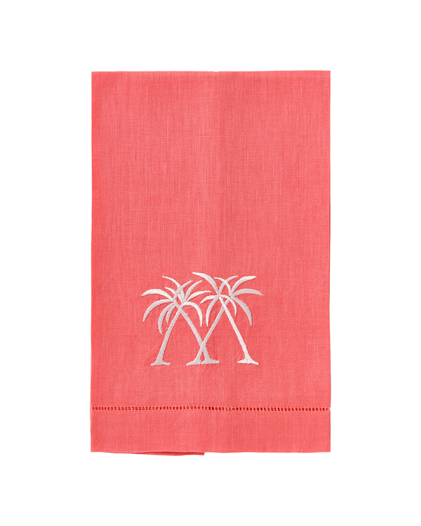 pink house mustique Embroidered Linen 4 Hand Towels PALMS