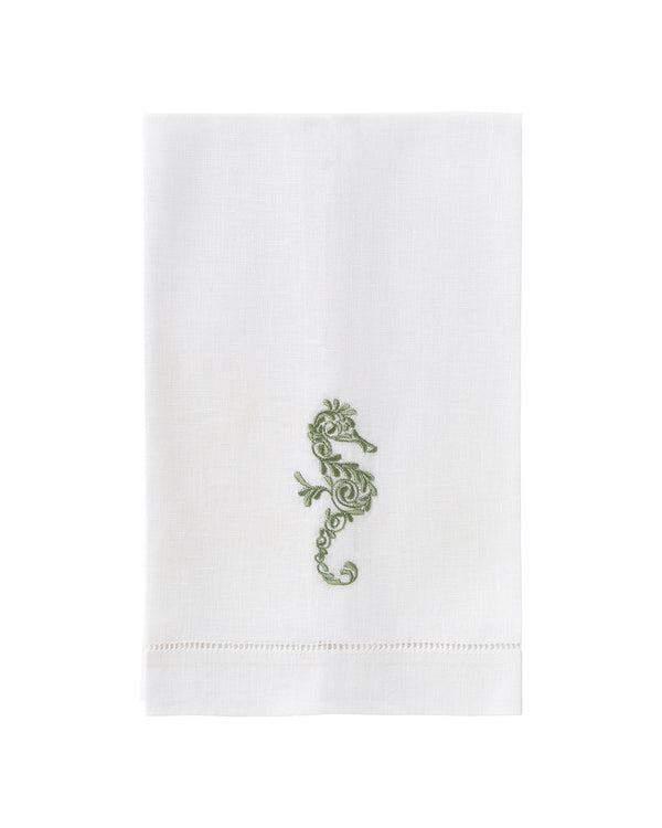 Pink House Mustique Embroidered Linen 4 Hand Towels SEAHORSE