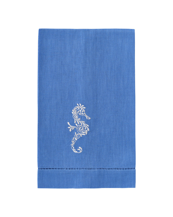 Pink House Mustique Embroidered Linen 4 Hand Towels SEAHORSE
