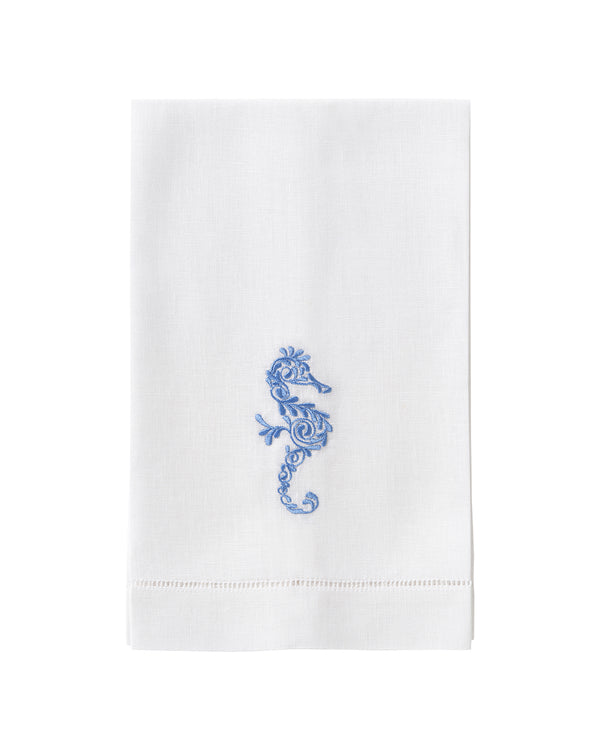 pink house mustique Embroidered Linen 4 Hand Towels SEAHORSE