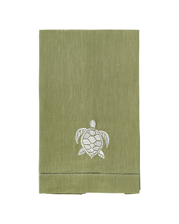 Pink House Mustique Embroidered Linen 4 Hand Towels TURTLE