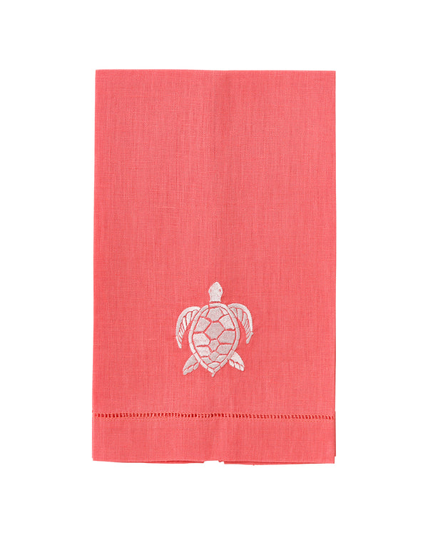 Pink House Mustique Embroidered Linen 4 Hand Towels TURTLE