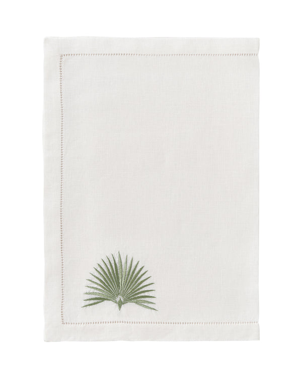 pink house mustique Embroidered Linen 4 Placemats FAN PALM