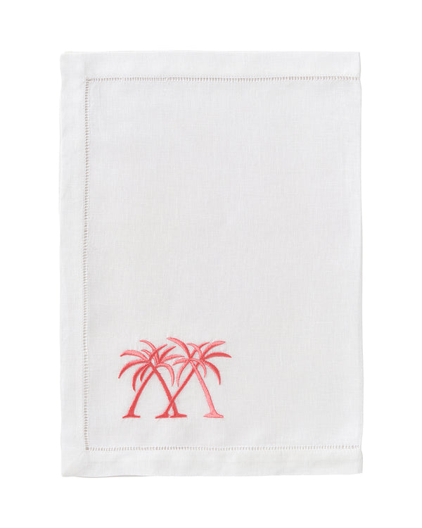 Pink House Mustique Embroidered Linen 4 Placemats PALMS