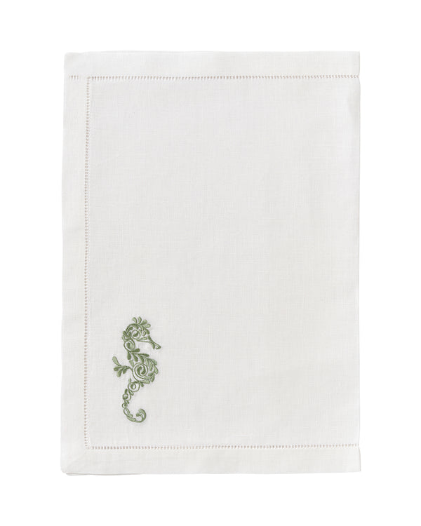 Pink House Mustique Embroidered Linen 4 Placemats SEAHORSE