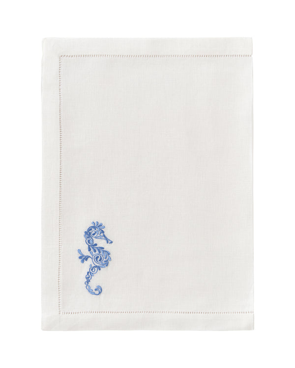 pink house mustique Embroidered Linen 4 Placemats SEAHORSE
