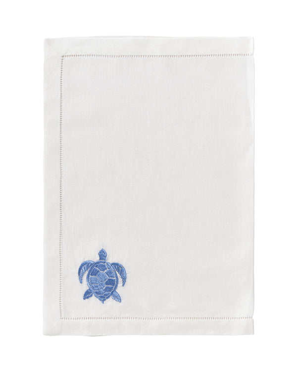 pink house mustique Embroidered Linen 4 Placemats TURTLE