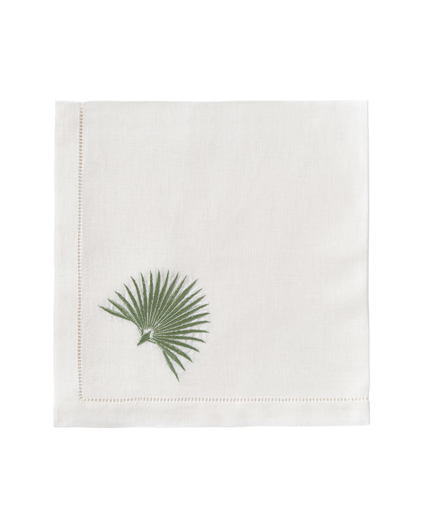 pink house mustique Embroidered Linen 4 Table Napkins FAN PALM