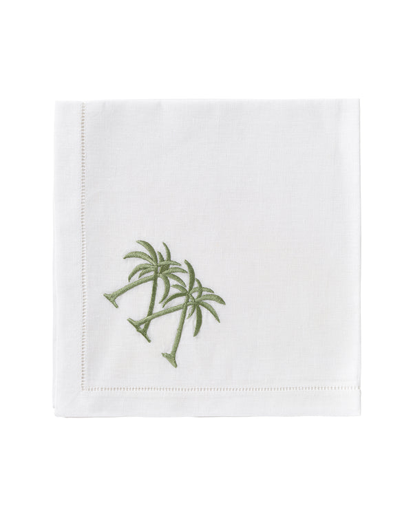 Pink House Mustique Embroidered Linen 4 Table Napkins PALMS