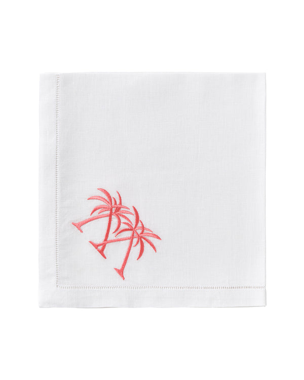 pink house mustique Embroidered Linen 4 Table Napkins PALMS