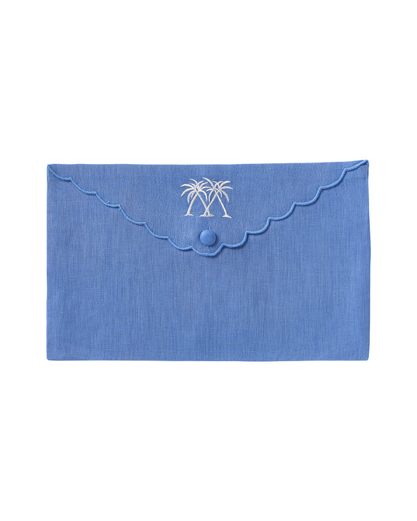 Pink House Mustique Embroidered Linen Envelope Bag PALMS