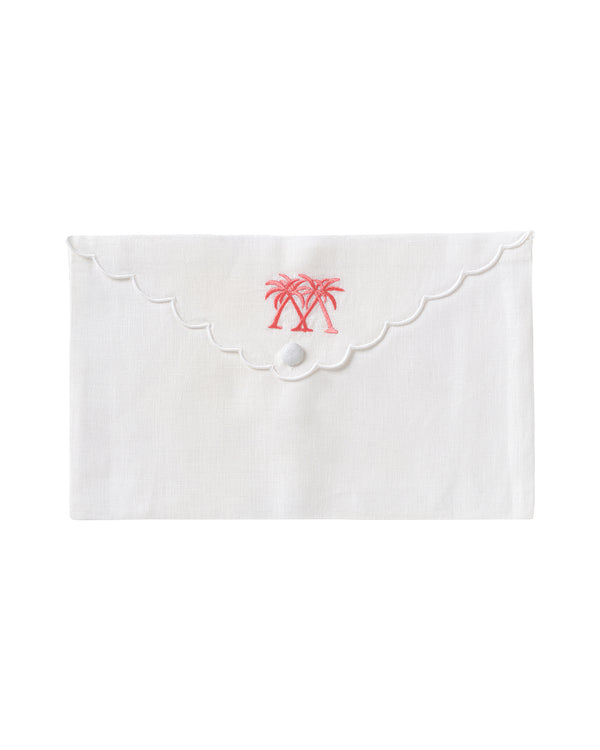 Pink House Mustique Embroidered Linen Envelope Bag PALMS