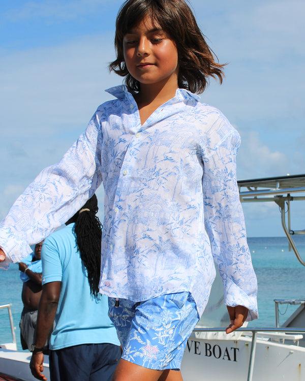 Pink House Mustique Kids' Linen Shirt PINK HOUSE TOILE