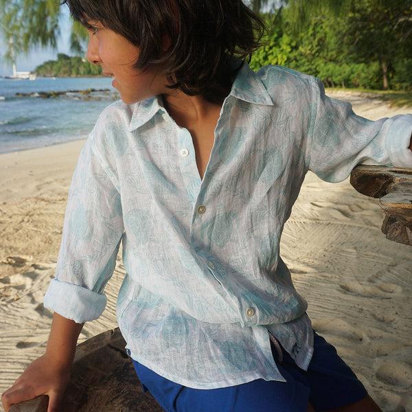 Pink House Mustique Kids' Linen Shirt TURTLE TRELLIS