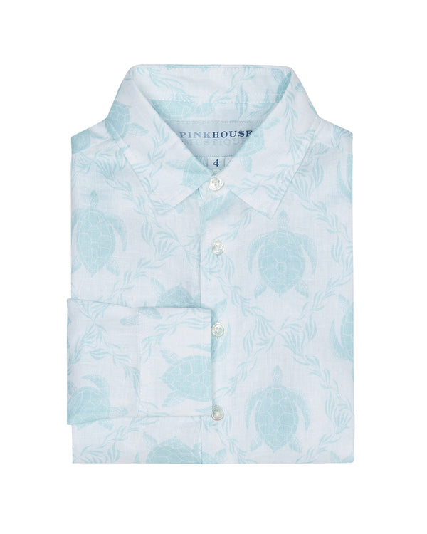 pink house mustique Kids' Linen Shirt TURTLE TRELLIS