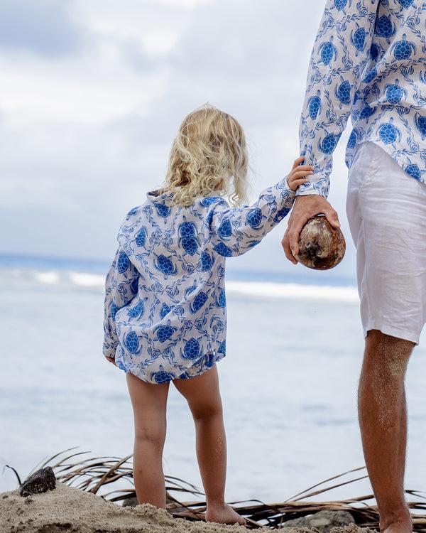 Pink House Mustique Kids' Linen Shirt TURTLE TRELLIS