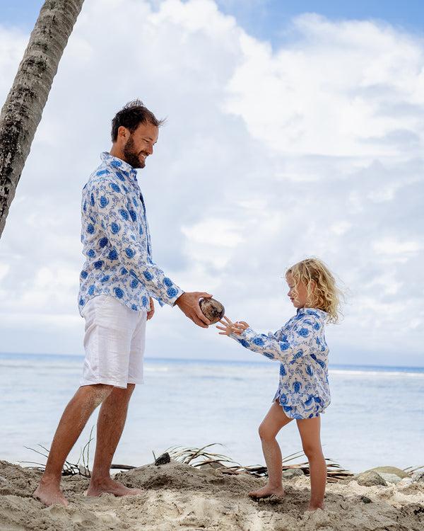 Pink House Mustique Kids' Linen Shirt TURTLE TRELLIS