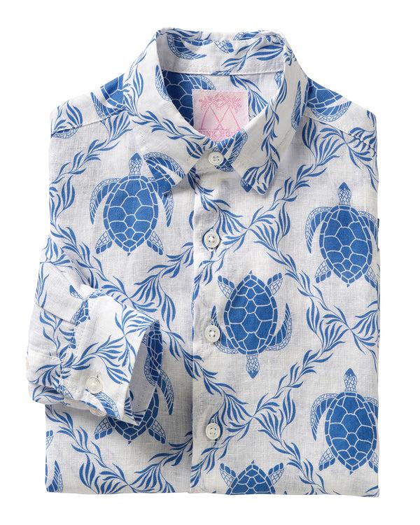 pink house mustique Kids' Linen Shirt TURTLE TRELLIS