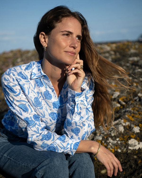 Pink House Mustique Linen Anastasia Shirt POMEGRANATE