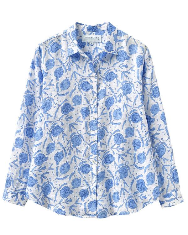 pink house mustique Linen Anastasia Shirt POMEGRANATE