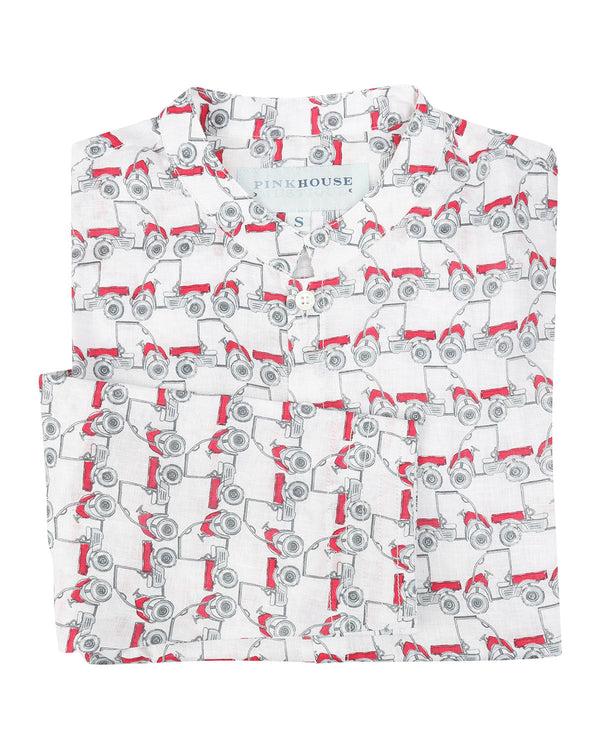 pink house mustique Linen Collarless Shirt MUSTIQUE MULE