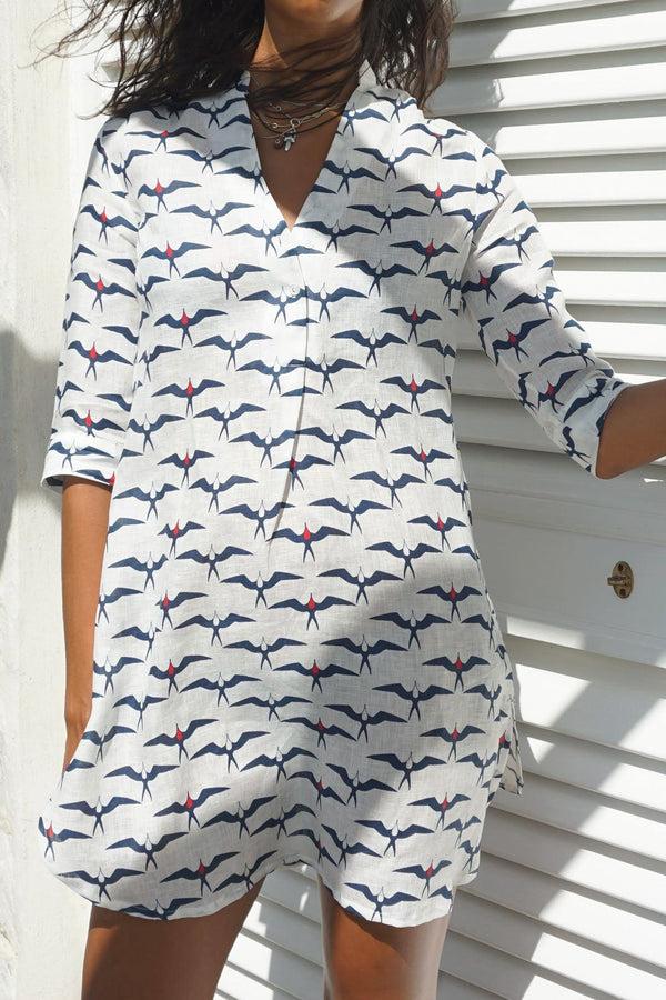 Pink House Mustique Linen Decima Dress FRIGATE BIRD