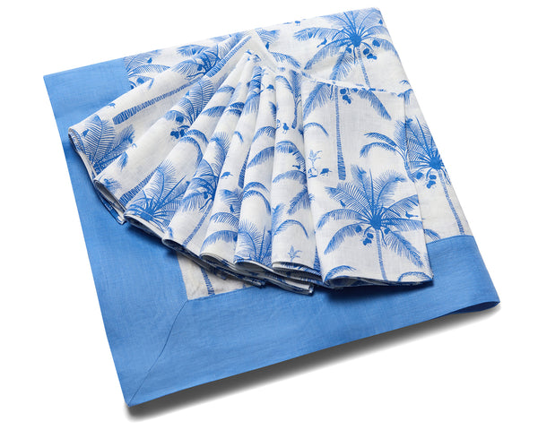 Pink House Mustique Lotty B Tablecloth & Napkin Set: PLANTATION - BLUE / WHITE