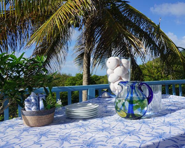 Pink House Mustique Lotty B Tablecloth & Napkin Set: PLANTATION - BLUE / WHITE