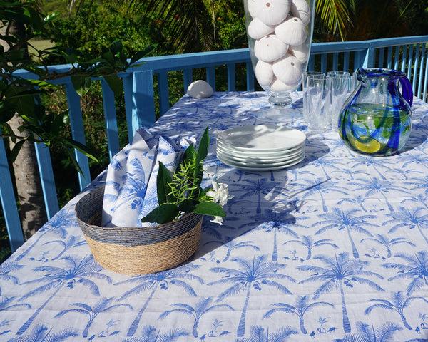 Pink House Mustique Lotty B Tablecloth & Napkin Set: PLANTATION - BLUE / WHITE
