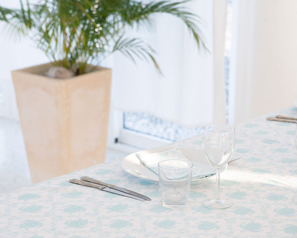 Pink House Mustique Lotty B Tablecloth & Napkin Set: TURTLE TRELLIS - AQUA