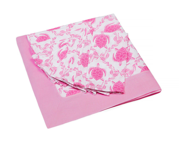 Pink House Mustique Lotty B Tablecloth & Napkin Set: TURTLE TRELLIS - PINK