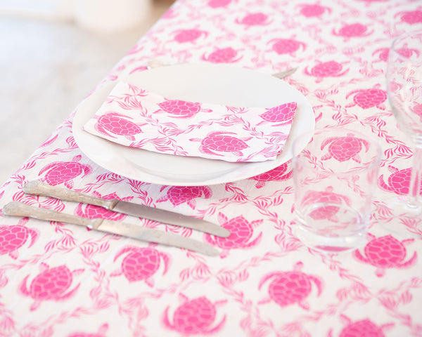 Pink House Mustique Lotty B Tablecloth & Napkin Set: TURTLE TRELLIS - PINK