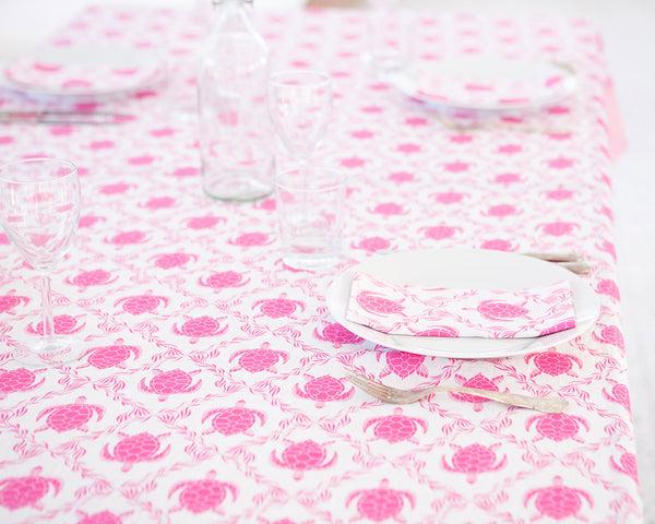 Pink House Mustique Lotty B Tablecloth & Napkin Set: TURTLE TRELLIS - PINK