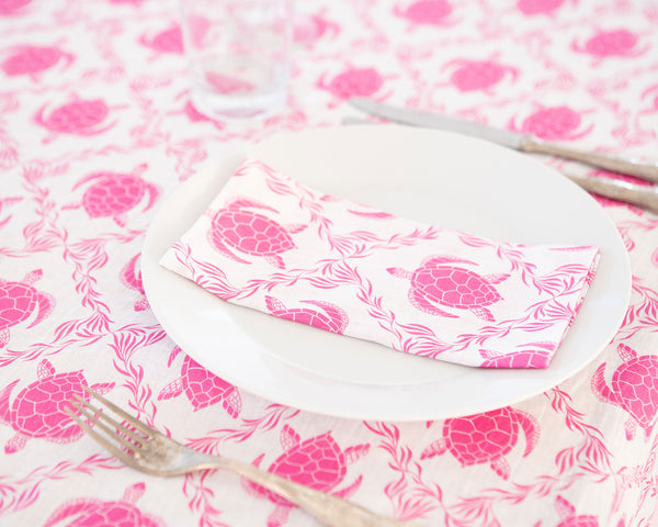 pink house mustique Lotty B Tablecloth & Napkin set: TURTLE TRELLIS - PINK